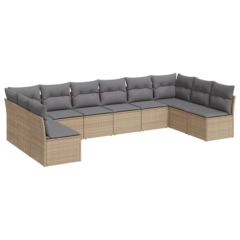 vidaXL 10 Piece Garden Sofa Set with Cushions Beige Poly Rattan