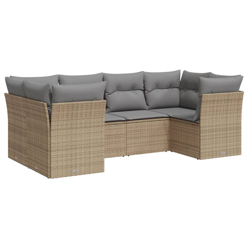 vidaXL 6 Piece Garden Sofa Set with Cushions Beige Poly Rattan