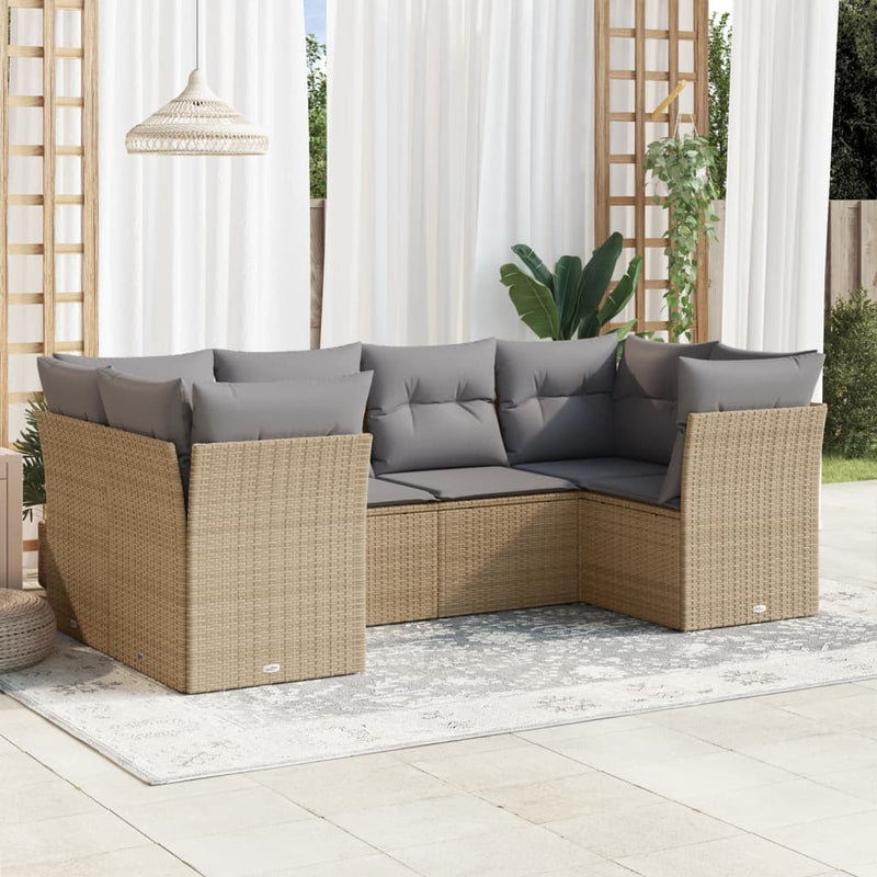 vidaXL 6 Piece Garden Sofa Set with Cushions Beige Poly Rattan