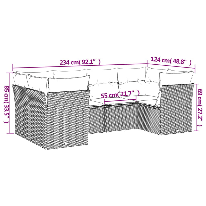 vidaXL 6 Piece Garden Sofa Set with Cushions Grey Poly Rattan