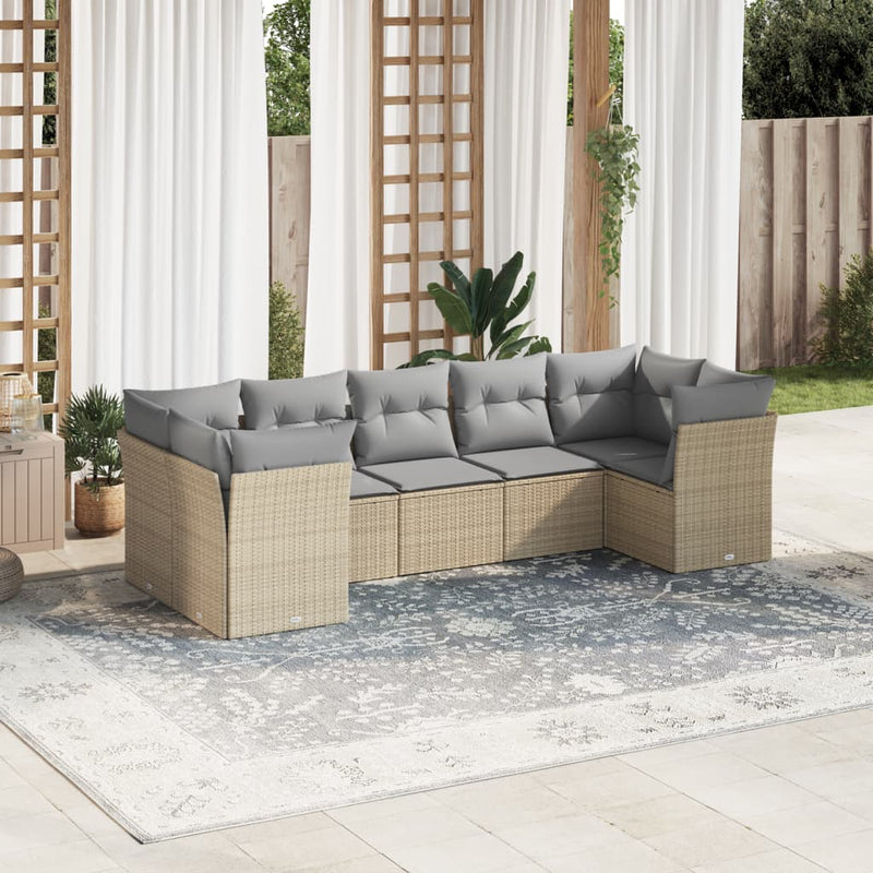 vidaXL 7 Piece Garden Sofa Set with Cushions Beige Poly Rattan
