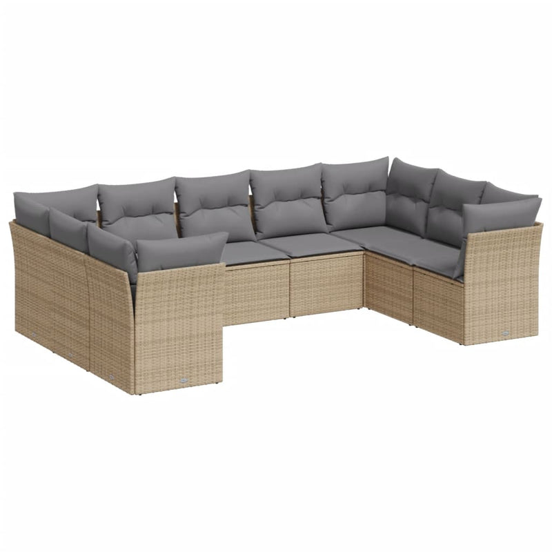 vidaXL 9 Piece Garden Sofa Set with Cushions Beige Poly Rattan