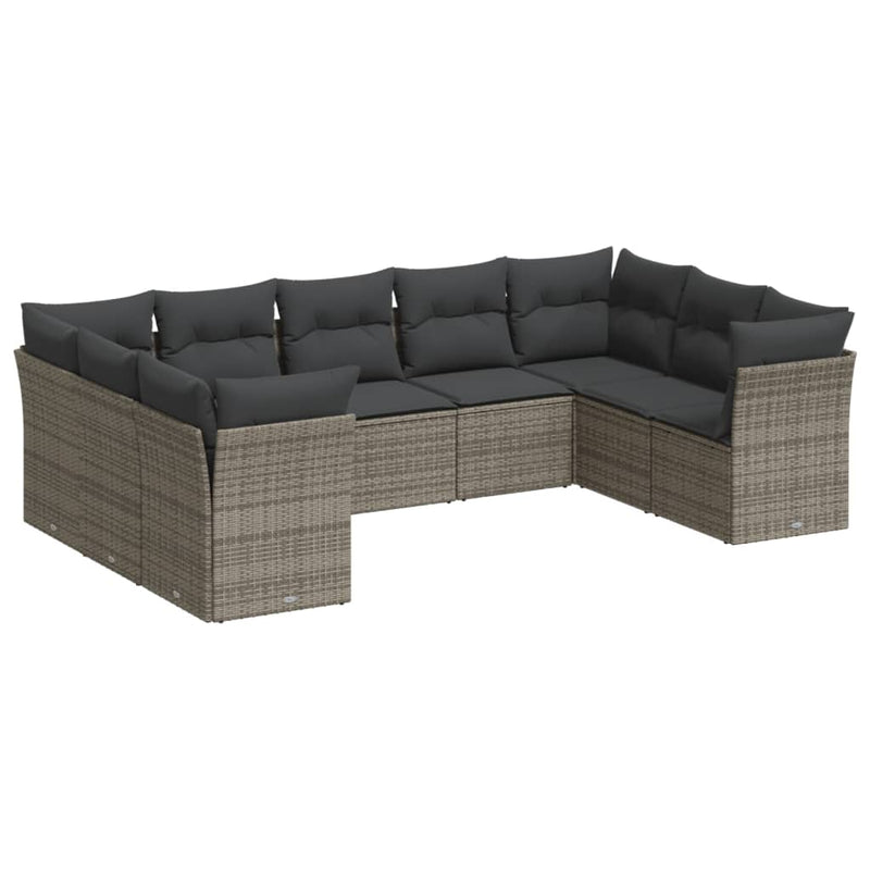 9 Piece Garden Sofa Set with Cushions Grey Poly Rattan