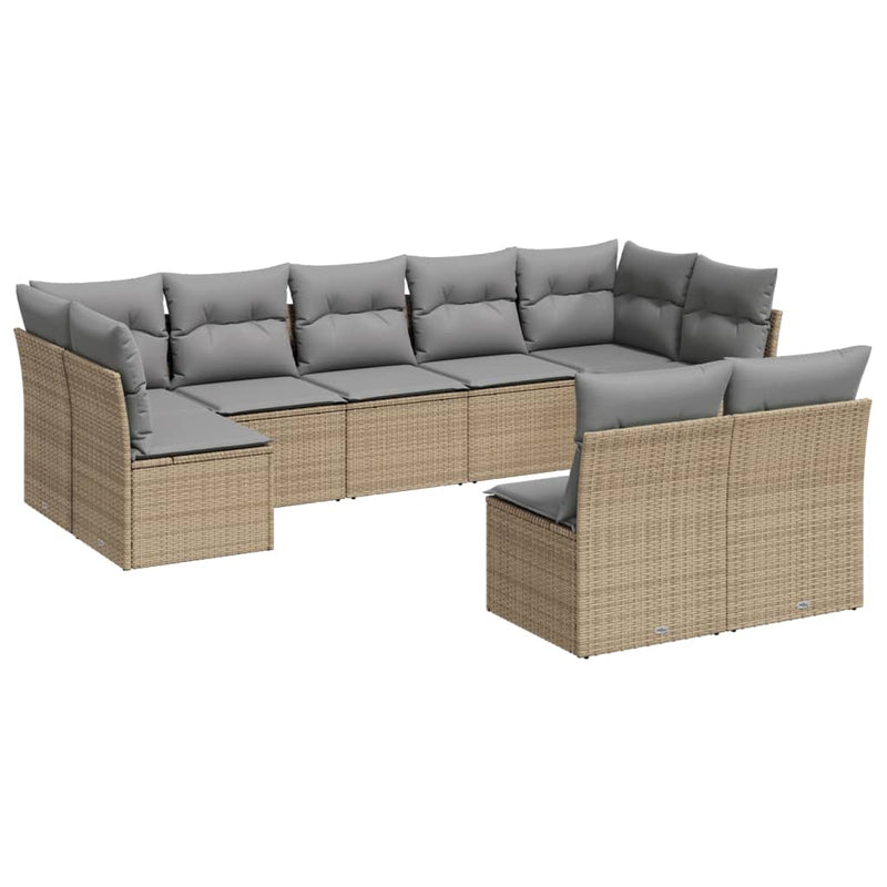 vidaXL 9 Piece Garden Sofa Set with Cushions Beige Poly Rattan