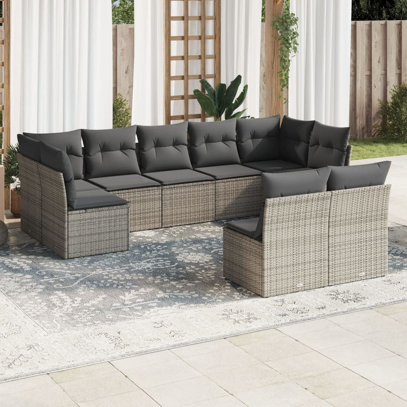 vidaXL 9 Piece Garden Sofa Set with Cushions Grey Poly Rattan