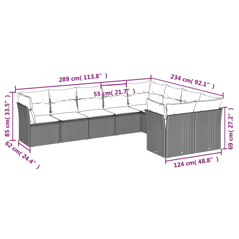 vidaXL 9 Piece Garden Sofa Set with Cushions Black Poly Rattan