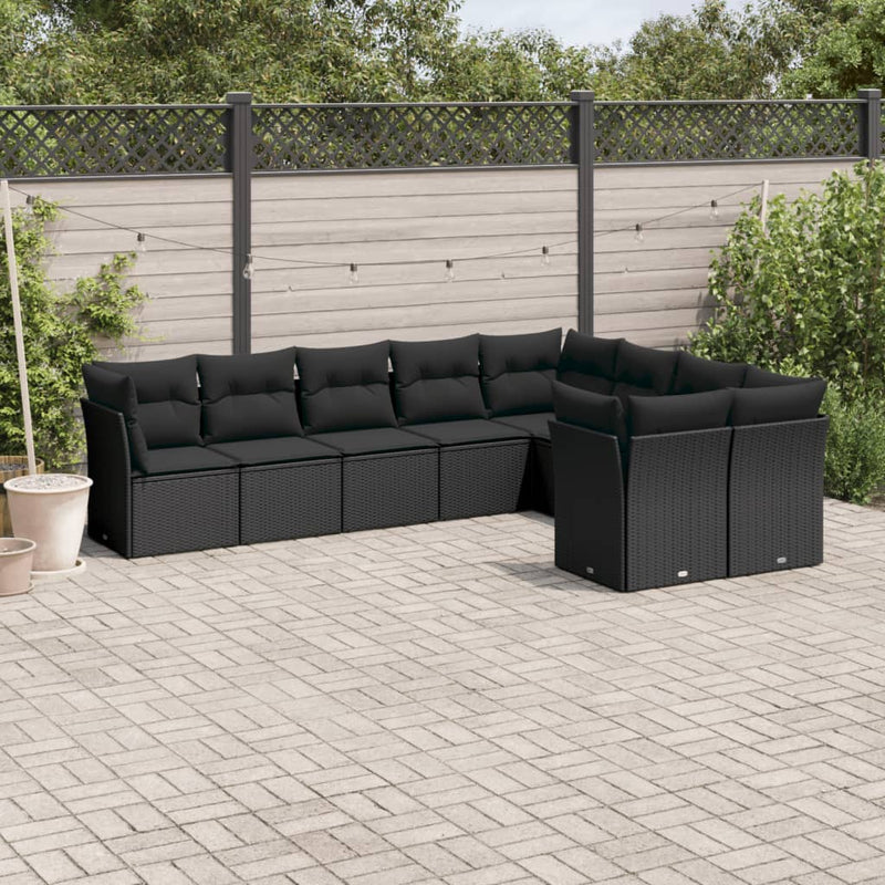 vidaXL 9 Piece Garden Sofa Set with Cushions Black Poly Rattan