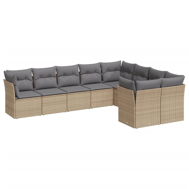 vidaXL 9 Piece Garden Sofa Set with Cushions Beige Poly Rattan
