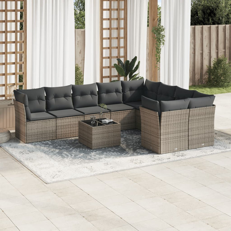 vidaXL 10 Piece Garden Sofa Set with Cushions Grey Poly Rattan