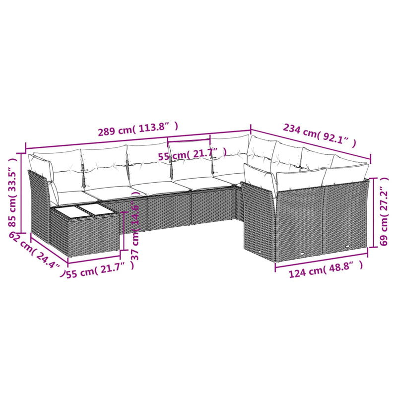 vidaXL 10 Piece Garden Sofa Set with Cushions Black Poly Rattan