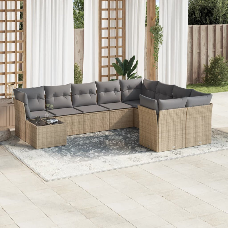 vidaXL 10 Piece Garden Sofa Set with Cushions Beige Poly Rattan