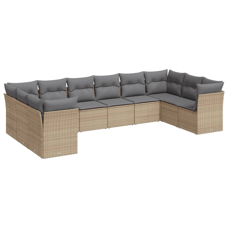 vidaXL 10 Piece Garden Sofa Set with Cushions Beige Poly Rattan