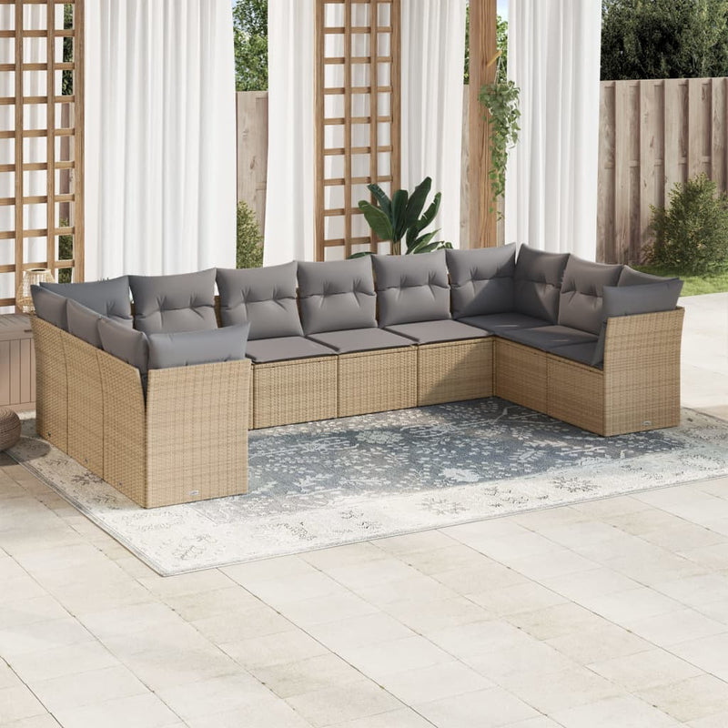 vidaXL 10 Piece Garden Sofa Set with Cushions Beige Poly Rattan