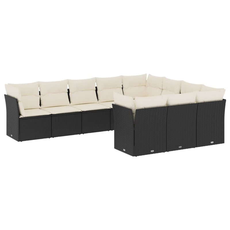 vidaXL 10 Piece Garden Sofa Set with Cushions Black Poly Rattan