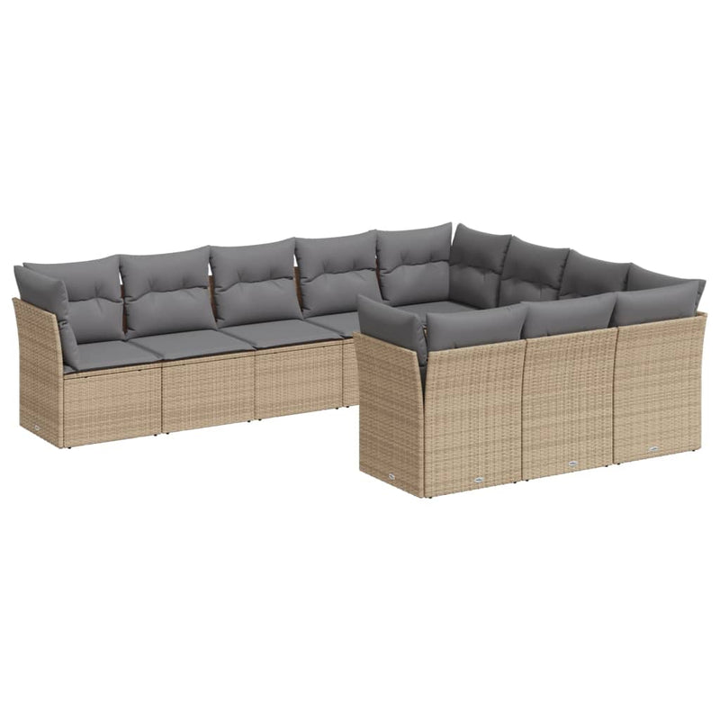 vidaXL 10 Piece Garden Sofa Set with Cushions Beige Poly Rattan
