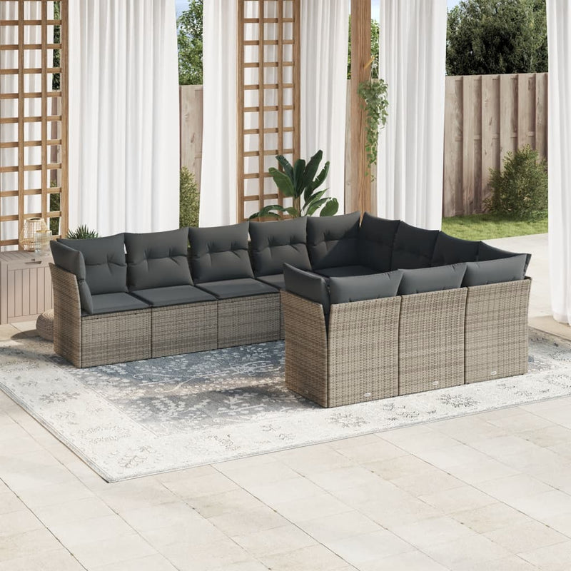 vidaXL 10 Piece Garden Sofa Set with Cushions Grey Poly Rattan
