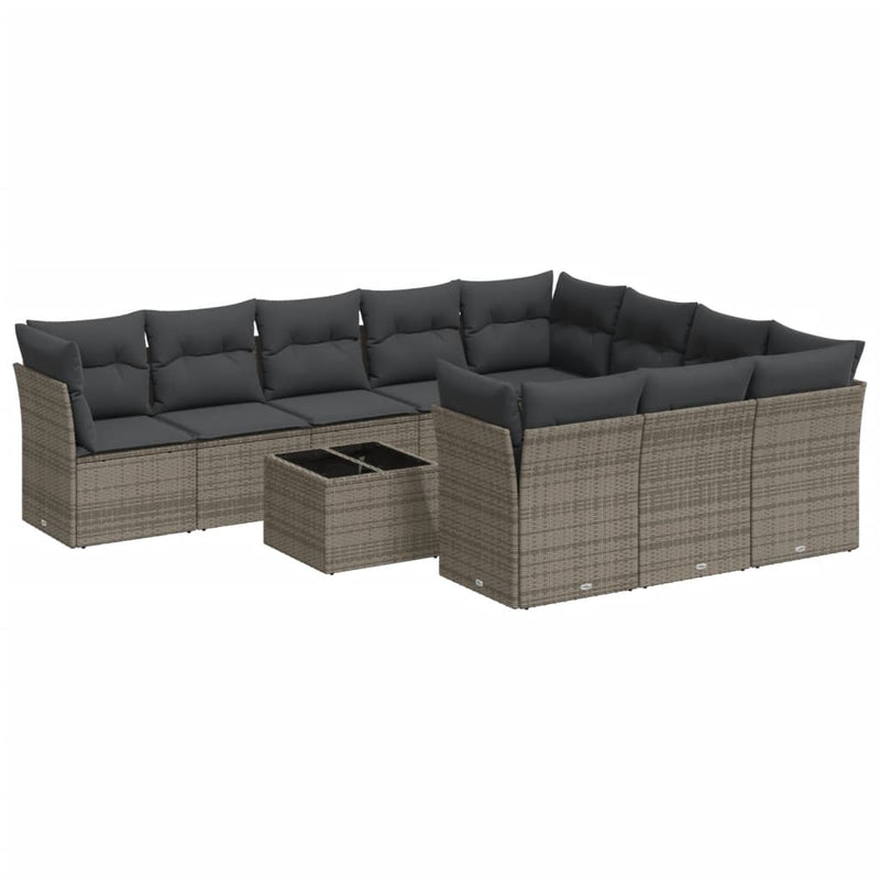 vidaXL 11 Piece Garden Sofa Set with Cushions Grey Poly Rattan