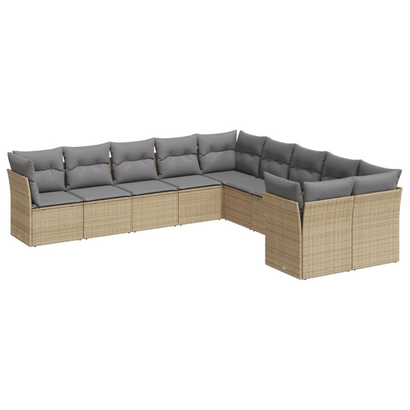 vidaXL 10 Piece Garden Sofa Set with Cushions Beige Poly Rattan