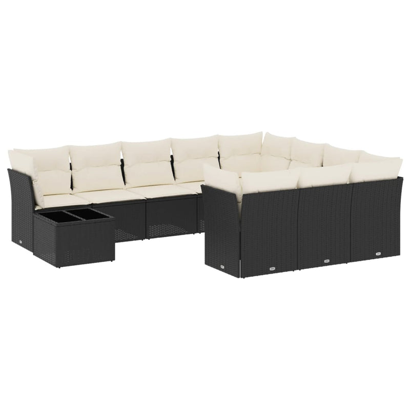 vidaXL 11 Piece Garden Sofa Set with Cushions Black Poly Rattan