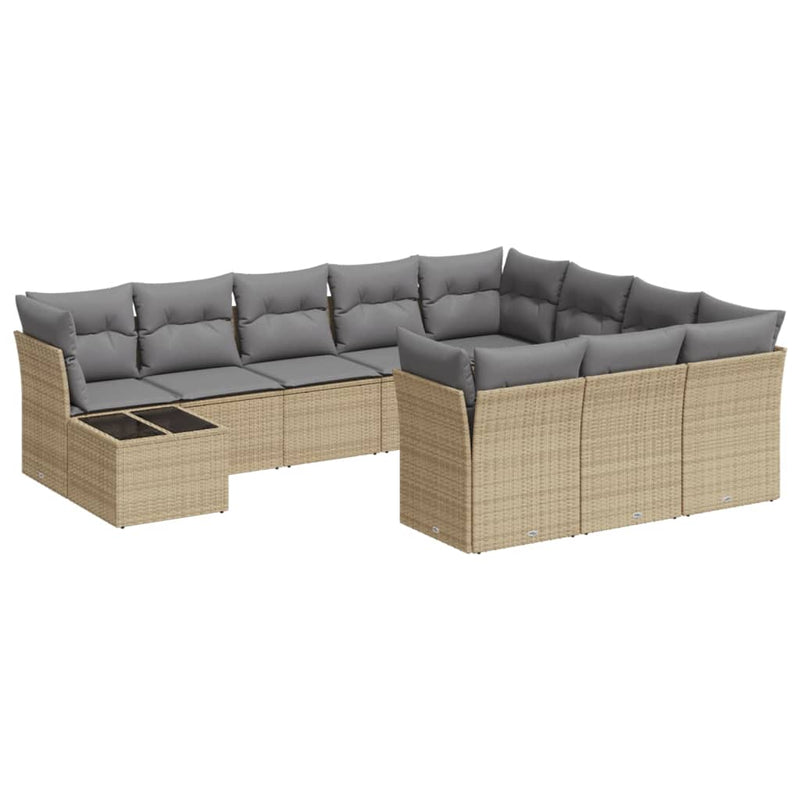 vidaXL 11 Piece Garden Sofa Set with Cushions Beige Poly Rattan