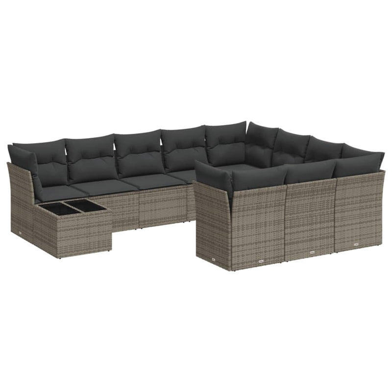 vidaXL 11 Piece Garden Sofa Set with Cushions Grey Poly Rattan