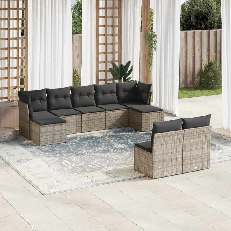 vidaXL 9 Piece Garden Sofa Set with Cushions Grey Poly Rattan