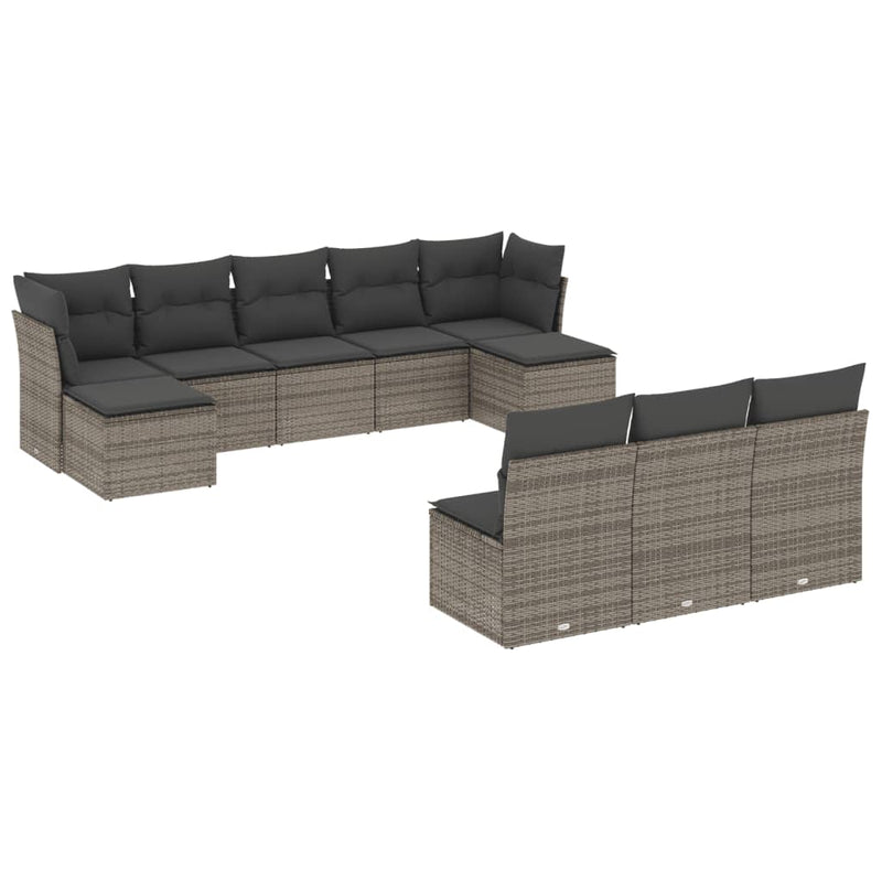 10 Piece Garden Sofa Set with Cushions Grey Poly Rattan