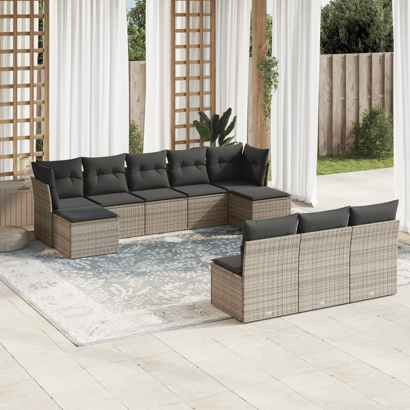 10 Piece Garden Sofa Set with Cushions Grey Poly Rattan