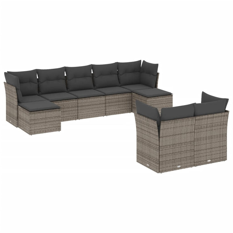 9 Piece Garden Sofa Set with Cushions Grey Poly Rattan