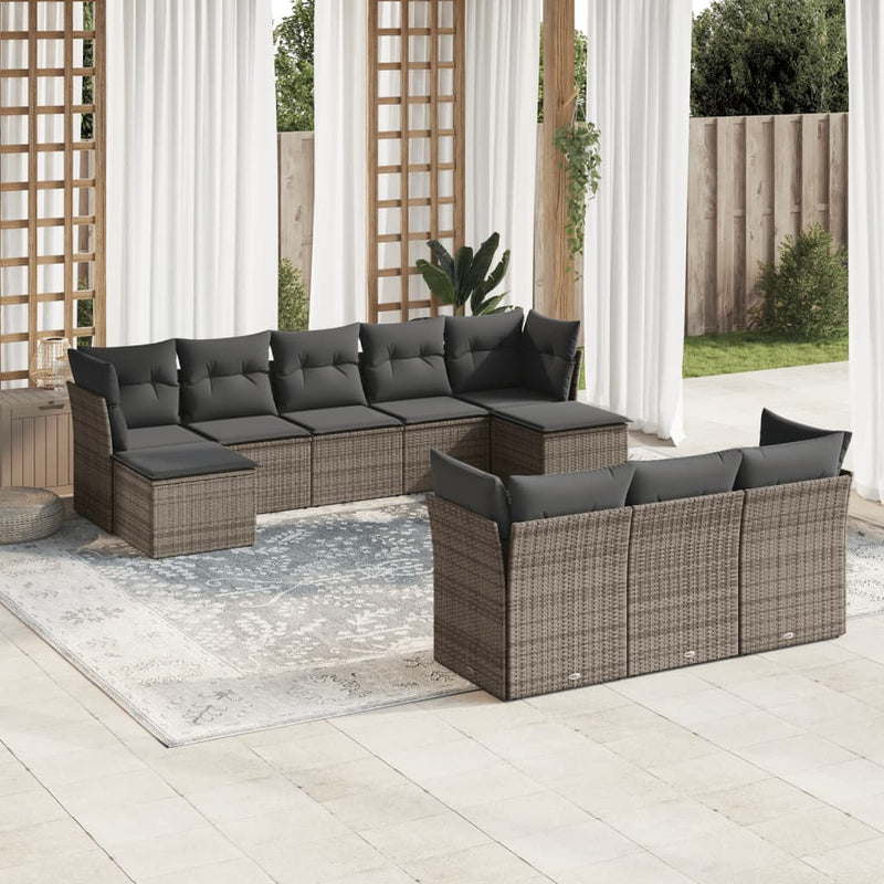 vidaXL 10 Piece Garden Sofa Set with Cushions Grey Poly Rattan