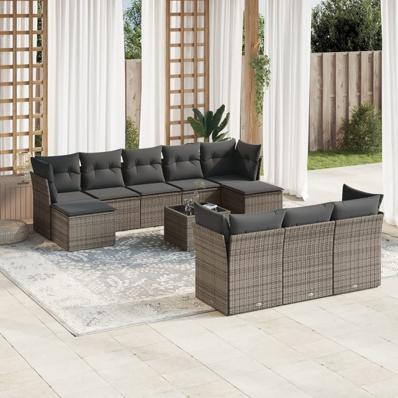 vidaXL 11 Piece Garden Sofa Set with Cushions Grey Poly Rattan