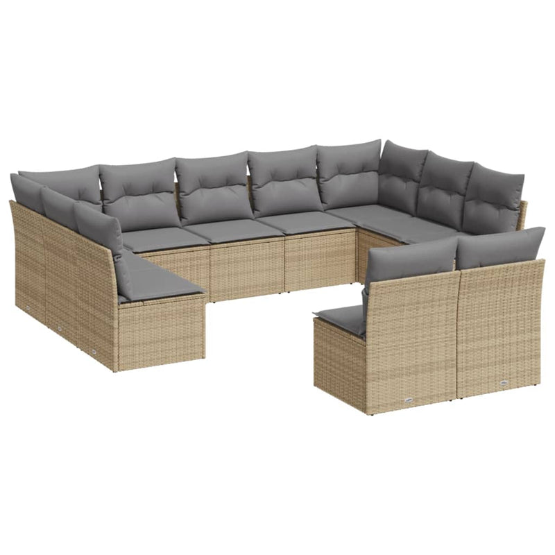 vidaXL 11 Piece Garden Sofa Set with Cushions Beige Poly Rattan