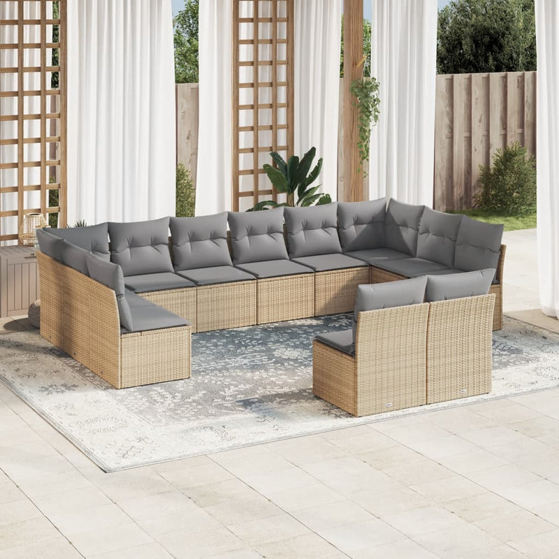 vidaXL 12 Piece Garden Sofa Set with Cushions Beige Poly Rattan