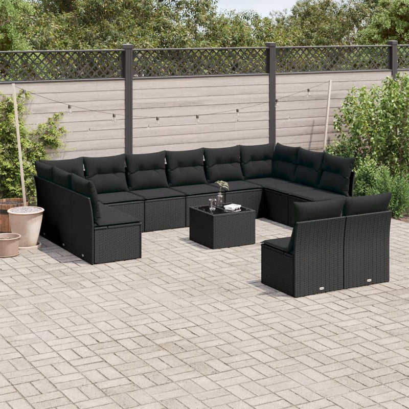 13 Piece Garden Sofa Set with Cushions Black Poly Rattan