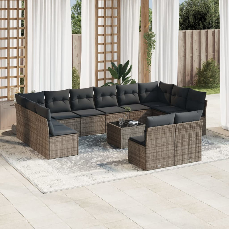 13 Piece Garden Sofa Set with Cushions Grey Poly Rattan