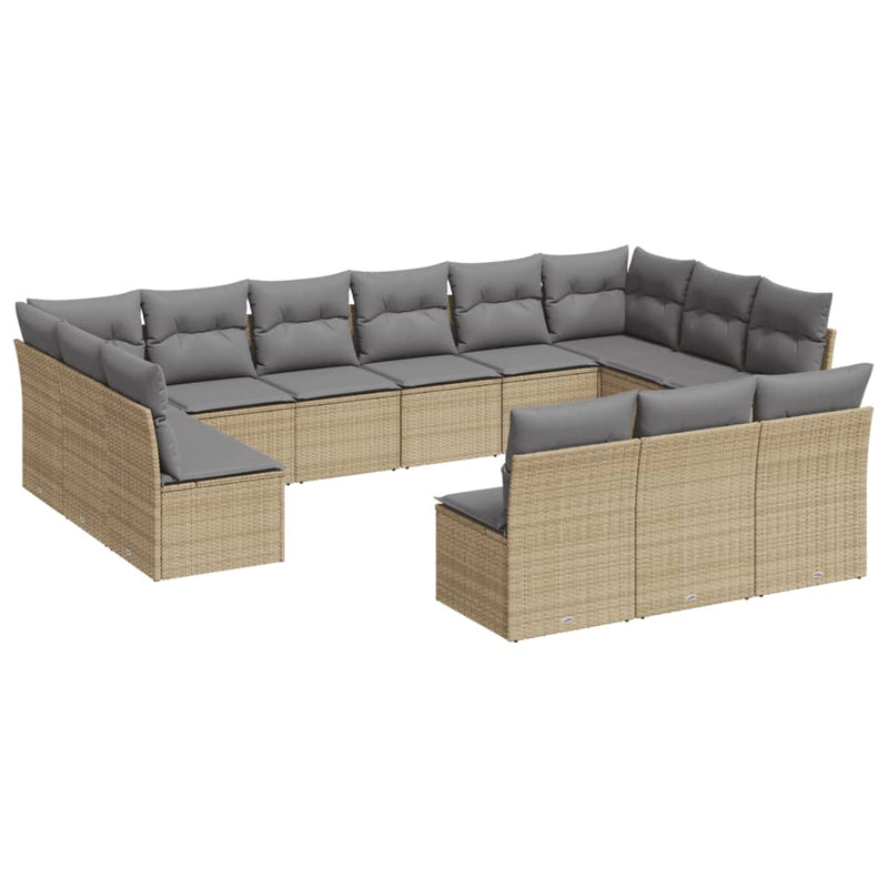 vidaXL 13 Piece Garden Sofa Set with Cushions Beige Poly Rattan