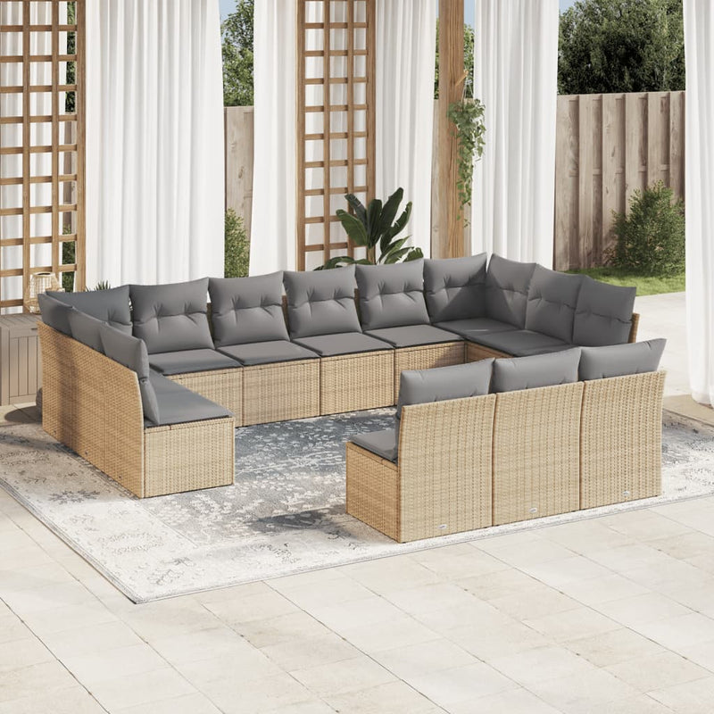 vidaXL 13 Piece Garden Sofa Set with Cushions Beige Poly Rattan