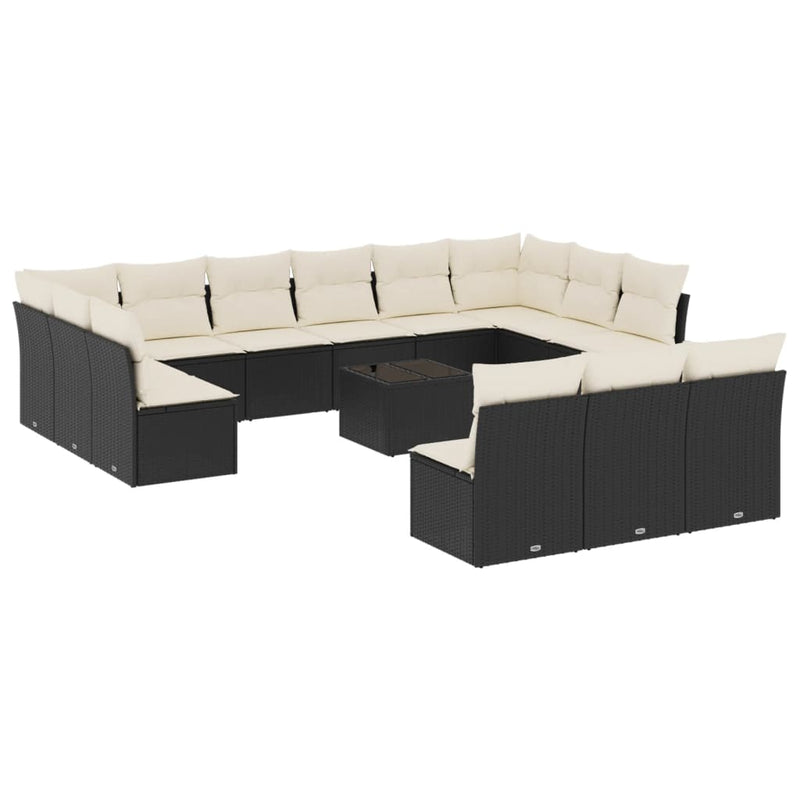 vidaXL 14 Piece Garden Sofa Set with Cushions Black Poly Rattan