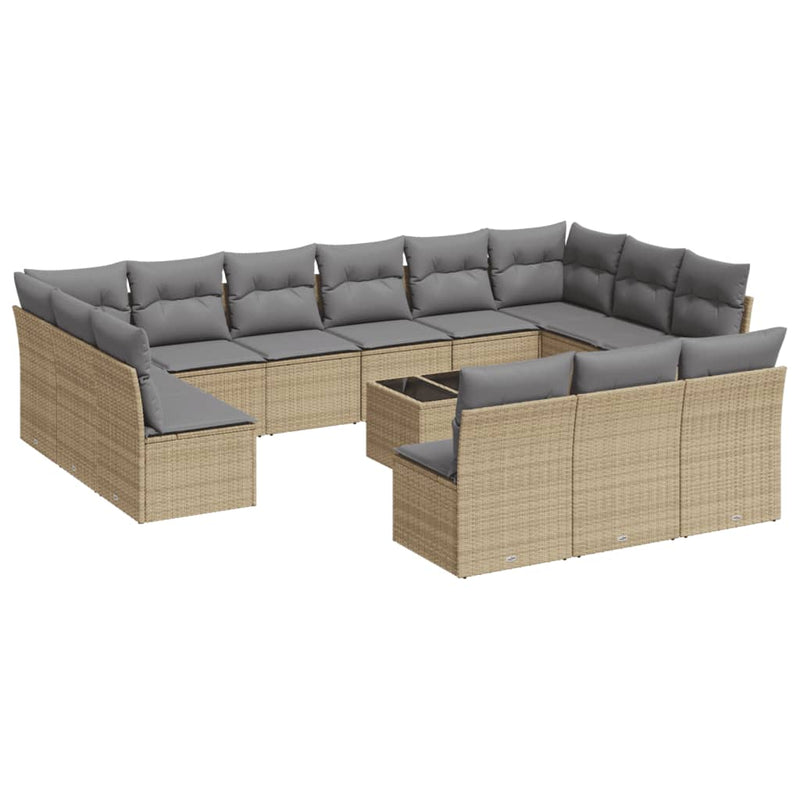 vidaXL 14 Piece Garden Sofa Set with Cushions Beige Poly Rattan