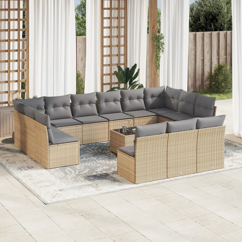 vidaXL 14 Piece Garden Sofa Set with Cushions Beige Poly Rattan