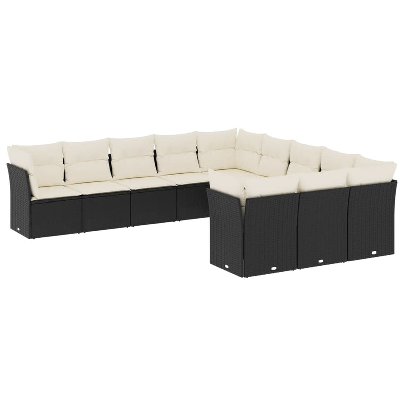 vidaXL 11 Piece Garden Sofa Set with Cushions Black Poly Rattan