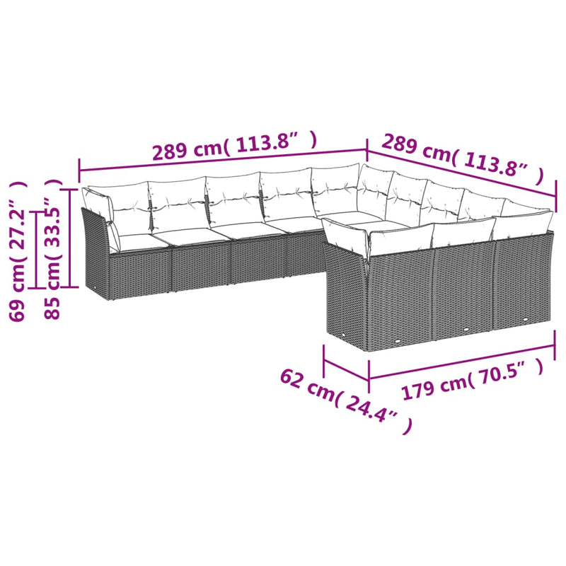 vidaXL 11 Piece Garden Sofa Set with Cushions Grey Poly Rattan