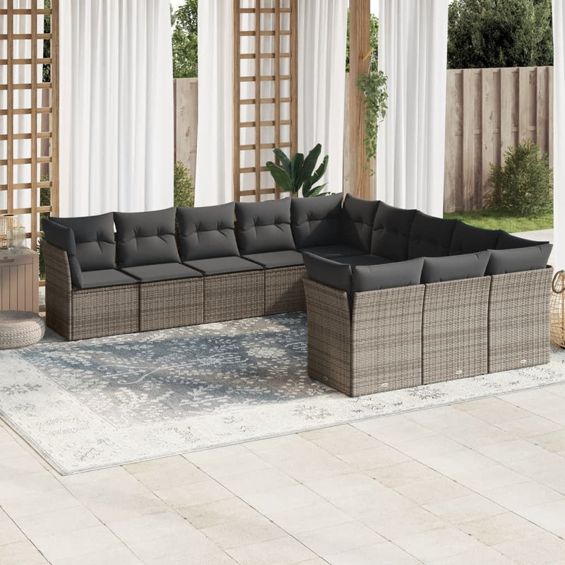vidaXL 11 Piece Garden Sofa Set with Cushions Grey Poly Rattan