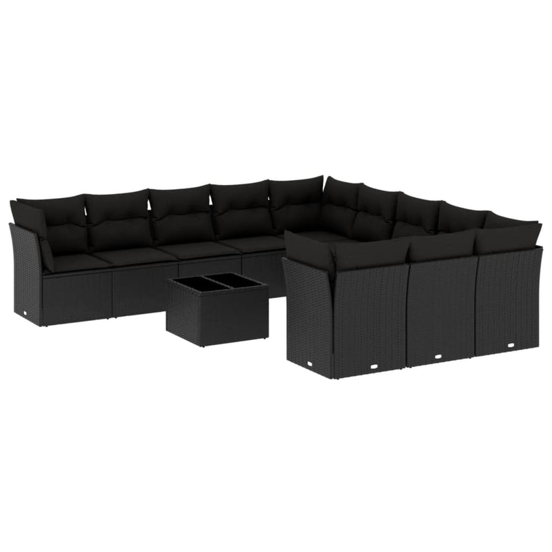 vidaXL 12 Piece Garden Sofa Set with Cushions Black Poly Rattan