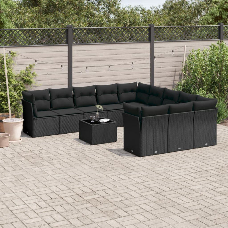 vidaXL 12 Piece Garden Sofa Set with Cushions Black Poly Rattan