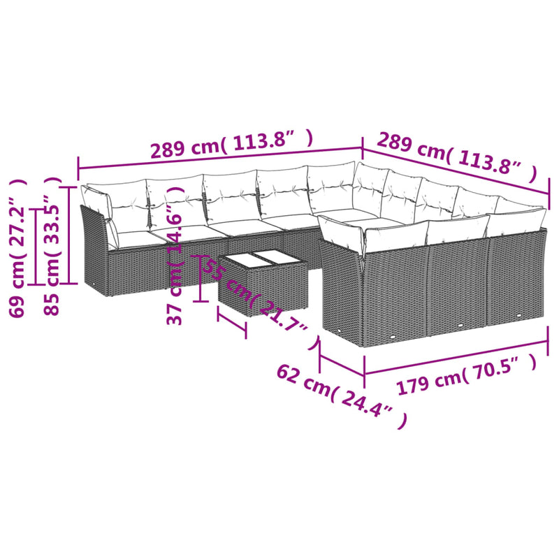 vidaXL 12 Piece Garden Sofa Set with Cushions Black Poly Rattan