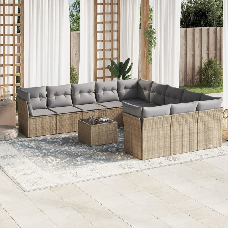 12 Piece Garden Sofa Set with Cushions Beige Poly Rattan