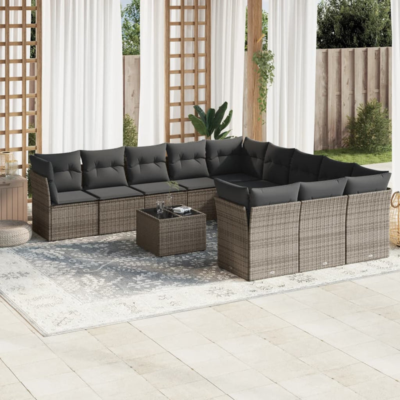 12 Piece Garden Sofa Set with Cushions Grey Poly Rattan