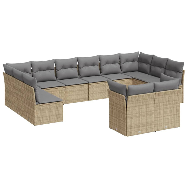 vidaXL 12 Piece Garden Sofa Set with Cushions Beige Poly Rattan