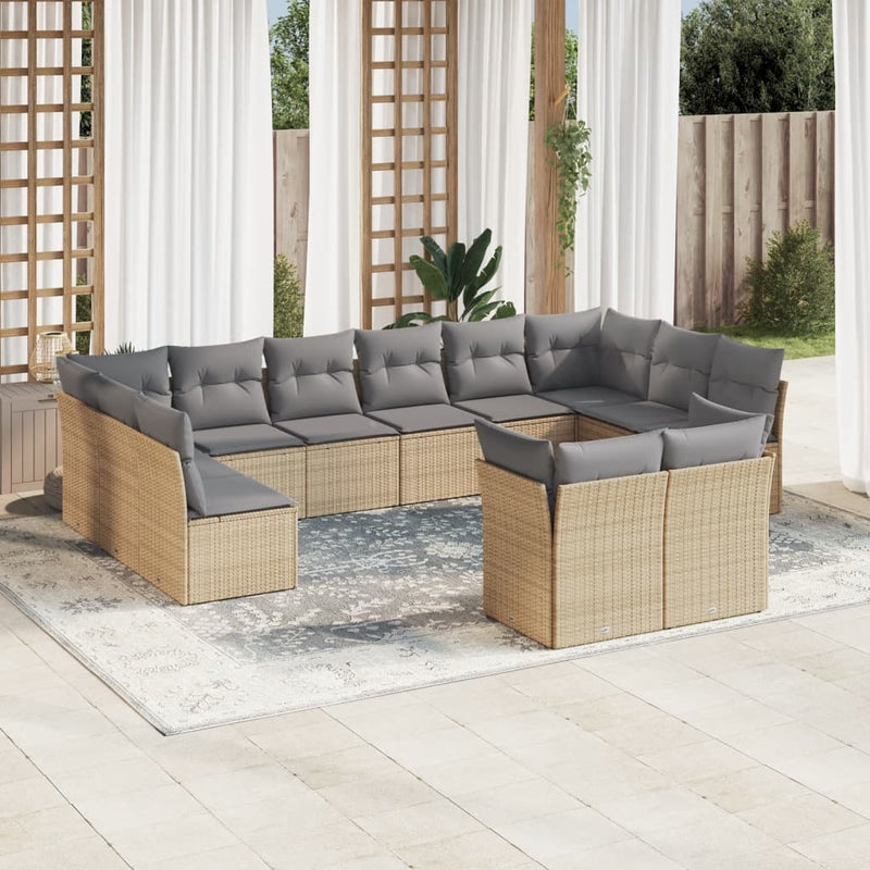 vidaXL 12 Piece Garden Sofa Set with Cushions Beige Poly Rattan